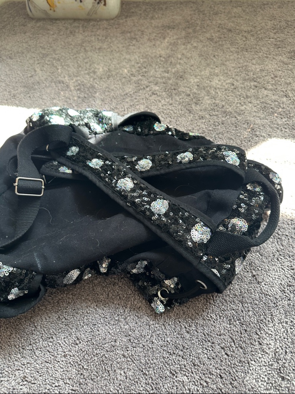 PINK Victoria's Secret Black Sequin Floral Drawstring Backpack - Picture 8 of 9